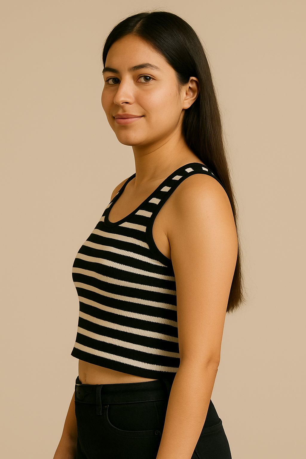 CODE 18 Women’s Black & White Striped Ribbed Crop Top – Sleeveless Tank Style Casual Wear