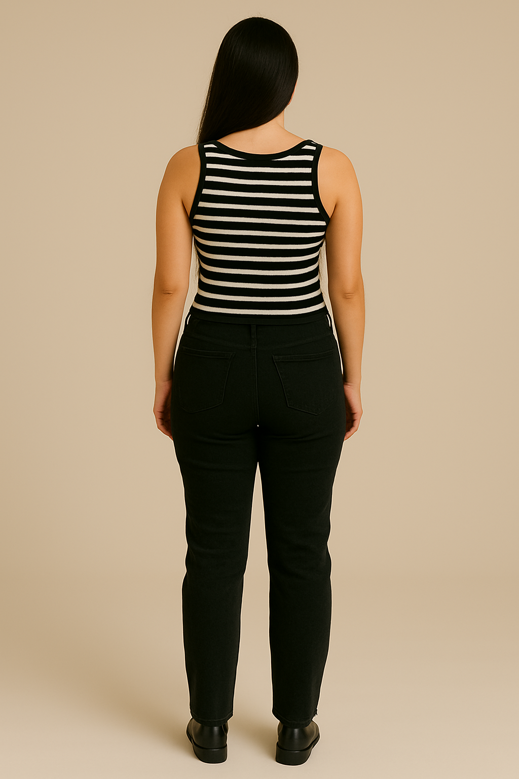 CODE 18 Women’s Black & White Striped Ribbed Crop Top – Sleeveless Tank Style Casual Wear