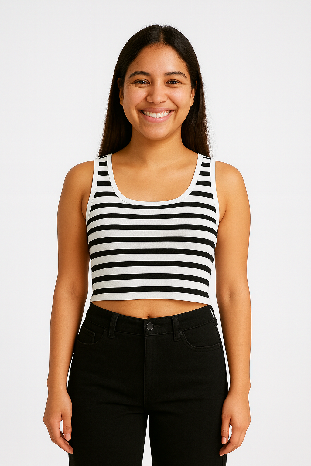 CODE 18 Women’s Stylish Ribbed Cotton Crop Tank Top – White And Black Lining Sleeveless Casual Wear