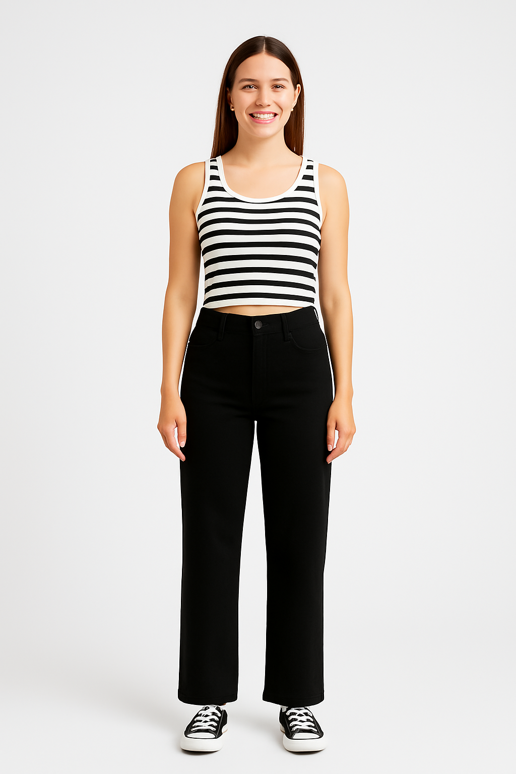 CODE 18 Women’s Stylish Ribbed Cotton Crop Tank Top – White And Black Lining Sleeveless Casual Wear