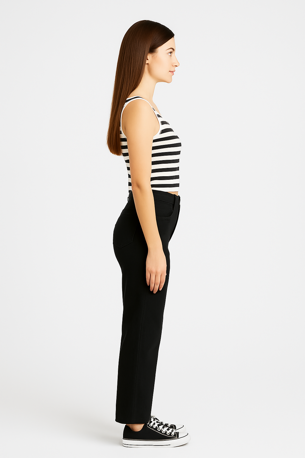 CODE 18 Women’s Stylish Ribbed Cotton Crop Tank Top – White And Black Lining Sleeveless Casual Wear