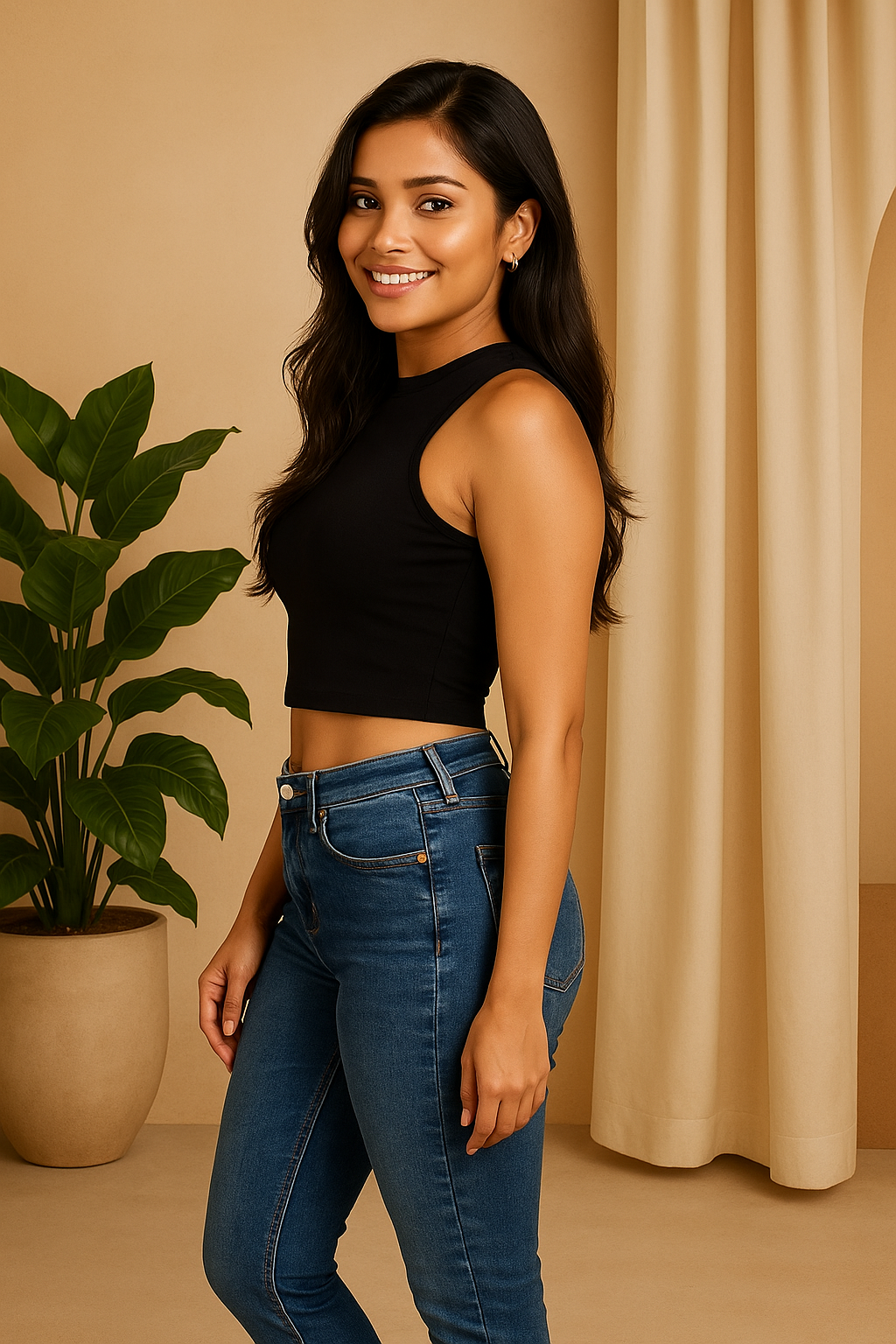 CODE 18 Women’s Black Ribbed Crop Top – Sleeveless Tank Style Casual Wear