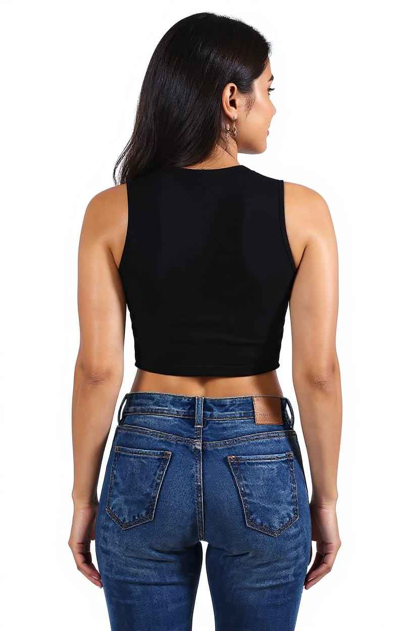 CODE 18 Women’s Black Ribbed Crop Top – Sleeveless Tank Style Casual Wear