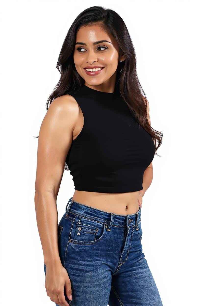 CODE 18 Women’s Black Ribbed Crop Top – Sleeveless Tank Style Casual Wear